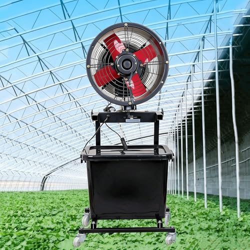 Labasuan Portable Misting Fan with 4 Metal Blades, 3 Speed Industrial mist cooling Fan with 46L Water Tank, Heavy Duty Oscillating Mist Fan for Warehouse, Patio & Commercial Cooling