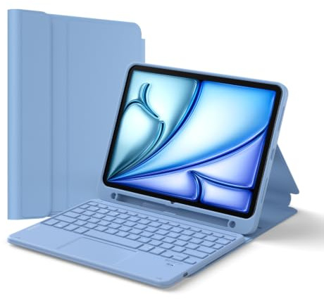Inateck Hülle mit Tastatur iPad A16/10. Gen, 3 Bluetooth-Kanäle | Kompatibel mit iPad Air 11 M4/M3/M2, Air 5/4, Pro 11, Touchpad, Stiftfach, abnehmbar, Classic, Ozeanblau