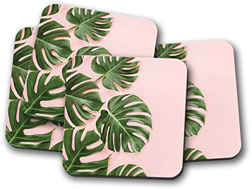 4 Set - Palm Tree Leaves Coaster - Leaf Pink Tropical Mum Sister Fun #14338