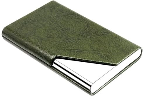 Padike Porte-cartes de visite en cuir pour homme ou femme, porte-cartes fin en métal avec blocage RFID avec fermeture magnétique (Z-vert olive)