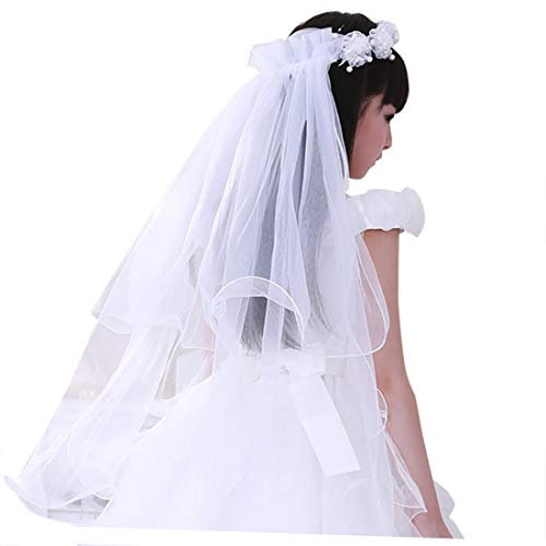 Girlande Kinder Haarband Kinder Schleier Blumenkranz Doppelt Schicht Haarschmuck Prinzessin Blumenmädchen Kopfschmuck Hochzeit Blumenkrone Kommunion Blumenkranz für Party Fotografie