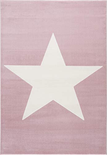LIVONE Happy Rugs for Kids Kinderteppich Kinderzimmer Babyteppich Modern mit großem Stern in rosa Weiss Grösse 160 x 230 cm