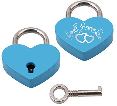 Lucchetto a Forma di Cuore,Mini Lucchetti a Cuore con Chiave e Inciso Serrature d'amore per bagaglio Diario Della Borsa Regalo Blu