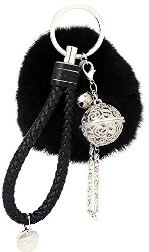 Asalinao Elegante weiche Plüsch Kugel Schlüsselring Schlüsselbund Handtasche Dekoration, Handy Auto Schlüsselbund Anhänger Handtasche Charme Schlüsselring (Schwarz)
