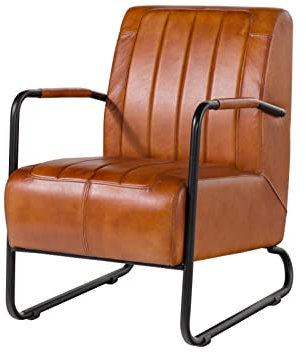 MASSIVMOEBEL24.DE Iron Label Sessel #21 59x84x85 Echtleder, Farbe:Hellbraun, Größe:Sessel (59 cm)