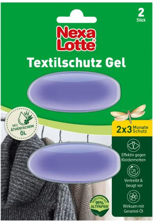 Nexa Lotte Textilschutz Gel Hänger, Langzeitwirkung, wirkt 2x3 Monate mit Geraniol-Öl gegen Kleidermotten, 2 Hänger