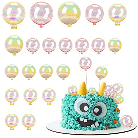 Gyufise 21Pcs Colorful Balls Cake Toppers Clear White Pink Mini Balloons Cupcake Topper DIY Cake Insert Topper Balls Cake Decorations for Wedding Anniversary Baby Shower Birthday Party Supplies