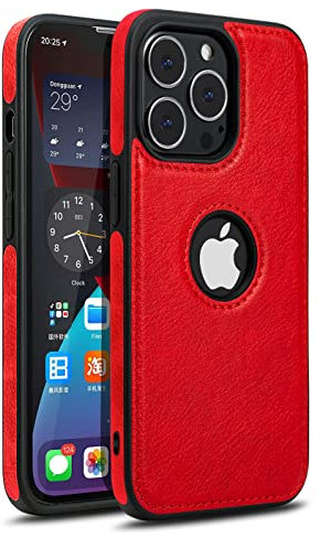 Custodia in Pelle PU per iPhone 14 Pro, Retro Premium Lusso in Pelle PU Sottile Morbida Antiscivolo Impugnatura Paraurti Flessibile Antiurto Cover Protettiva per iPhone 14 Pro (ROSSO)