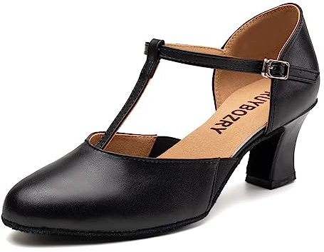 RUYBOZRY Women's Ballroom Dance Shoes Closed Toe Latin Salsa Tango Modern Character Dancing Shoes with 6cm Heel Suede Sole Black,7.5UK