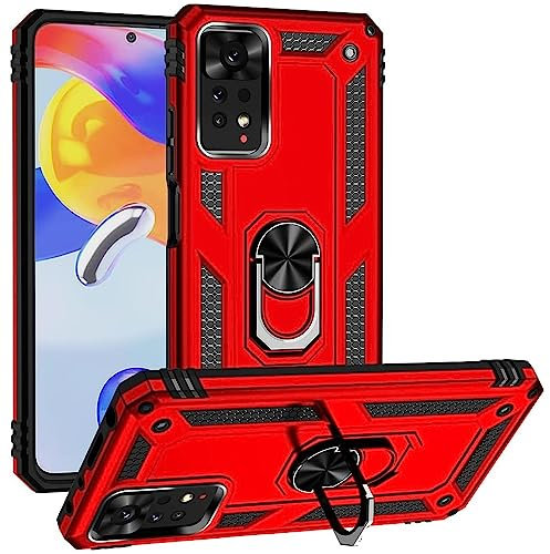 CoolGadget Defender Case für Xiaomi Redmi Note 11 Pro / 11 Pro 5G, Robuste Schutzhülle mit Ringhalter und Ständer, Rot