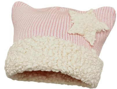 Cat Beanie Y2k Beanie Star Patch Crochet Strickmütze Grunge Acubi Y2k Zubehör Kawaii Cutecore Korean Gyaru Kleidung, Weiss/opulenter Garten, Einheitsgröße