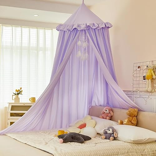 Dix-Rainbow Large Children Bed Canopy pale purple Round Dome Girls Mosquito Net Kids Princess Play Tents Nursery Room Decoration for Baby
