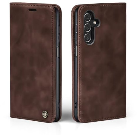 LBH Handyhülle für Samsung Galaxy A15 in Dunkelbraun mit Karten- und Geldfach Smartphone Hülle mit Standfunktion Flip Case Schutzhülle Magnetverschluss Vintage