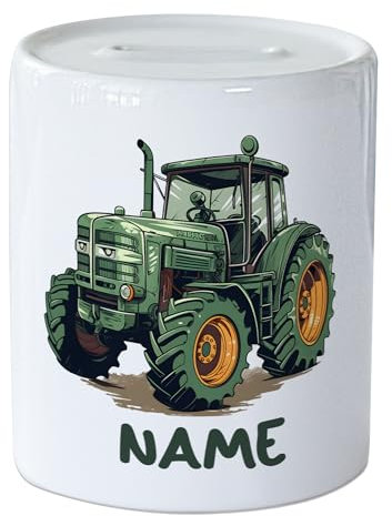 GRAZDesign Personalisierte Spardose Trecker mit Namen - Geldgeschenk für Jungen, Ostergeschenk - Sparbüchse Traktor, Keramik