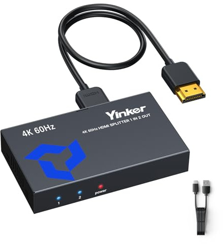 Yinker 4K60Hz HDMI Splitter 1 in 2 Out mit 1.5m HDMI Kabel, HDMI Verteiler für 2 Monitore nur Spiegelmodus HDMI 2.0, 4:4:4, 30 Bit, HDCP 2.2, 18 Gbps