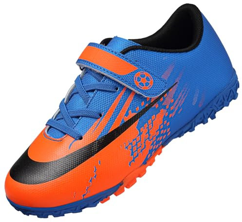 VLOOKST Fußballschuhe Jungen Kunstrasen Fussballschuhe Kinder Trainingsschuhe Mädchen Sneaker Sportschuhe Indoor Outdoor Turf Football Schuhe Unisex Blau Orange Gr.37