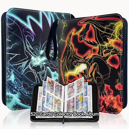 Sammelalbum für Sammelkarten – 520 Taschen(65 Seiten), Wasserdichtes und Langlebig PU-Leder – Perfekte Kartenalbum für Sammelkarten, Magic & Anime–Karten, Geschenk für Kinder, Jugendliche & Sammler