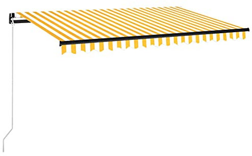 Homgoday Manuelle Markise mit LED, Gelb und Weiß, 400 x 350 m, manuell einziehbare Markise für Balkon, wasserdicht und UV-Schutz, für Garten, Terrasse