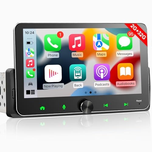 Android Autoradio 1Din Wireless CarPlay Android Auto Radio mit Bildschirm 7 Zoll 2G+32G Car Play Touch Display mit Bluetooth FM/AM RDS WiFi GPS Navi, Equalizer, Lenkradsteuerung 1 Din