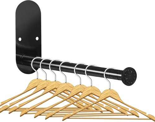 XINYUWIN 2-Section Retractable Clothes Hanger Storage Rack Stainless Steel Coat Hanger Storage Organiser Wall Mount Clothes Hanging Rail Adhesive OR Drilling Installation Black (Length 13.7)