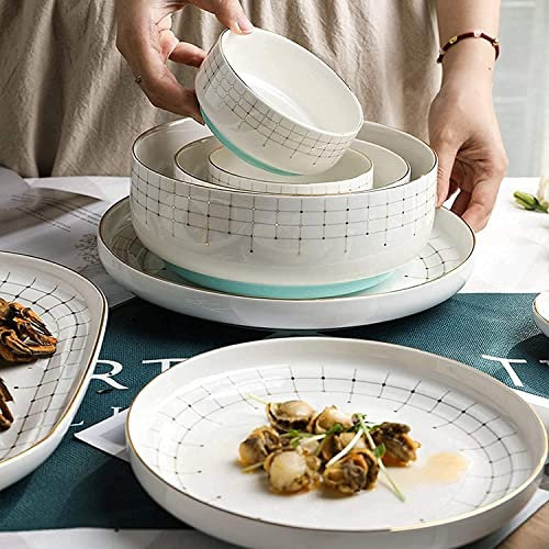DDNGEJ Juegos de vajilla Juego de Platos Juego de vajilla de Alta Gama Juegos de vajilla de cerámica 40 Piezas Plato de Carne de Lujo Ligero Plato de Postre y Taza de