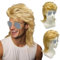 UILYNIU Herren 80er Jahre Vokuhila Perücke Hellblond und Sonnenbrille, Popstar Blond Perücke Lange Lockig Mullet HerrenPerücke, 70er 80er Männer Perücke Cosplay Kostüm Halloween Karneval (Hellblond)