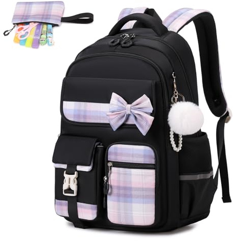 MOONBABY Mädchen-Rucksack, Kawaii-Kinderrucksack für Mädchen, Schultaschen für Mittelschule, Schüler, Büchertasche für die Schule, Schwarz, One Size, Classic