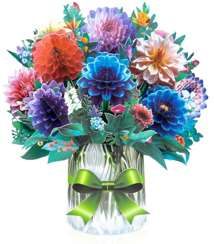 Dahlie Big Pop Up Karten, 33 cm Papier Blumenstrauß Grußkarten mit leerer Notizkarte und Umschlag, zur Feier von Liebe, Feiertag, Geburtstag, Jubiläen, Valentinstag, Muttertag, Hochzeit, Urlaubs