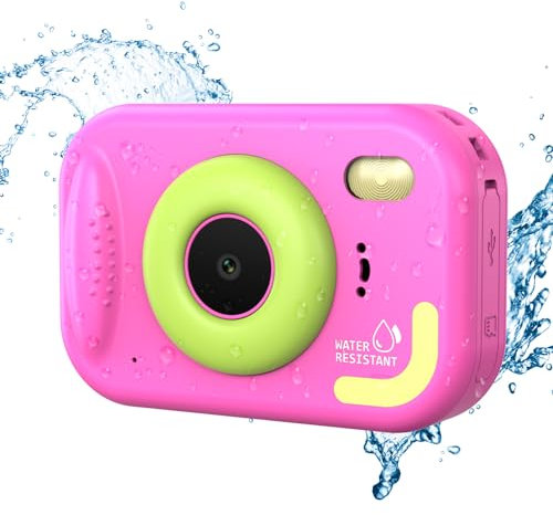 Ukuu Cámara Subacuática Infantil 20MP - Resistente al Agua 3m, 1080p HD, Pantalla 2.4 + SD 32GB | Ideal para Selfies, Natación y Playas (Rosa)