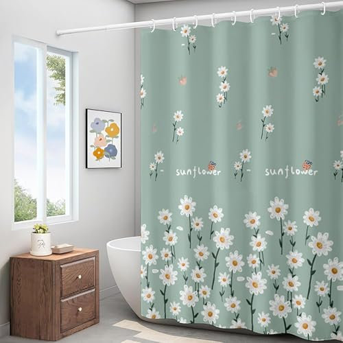 IGINOA Tenda da Doccia Antimuffa 180x200 Verde Impermeabile di Plastica con Anelli Shower Curtain con Motivo Floreale con Occhielli Resistente alla Muffa per Piante per la Doccia Lavabile