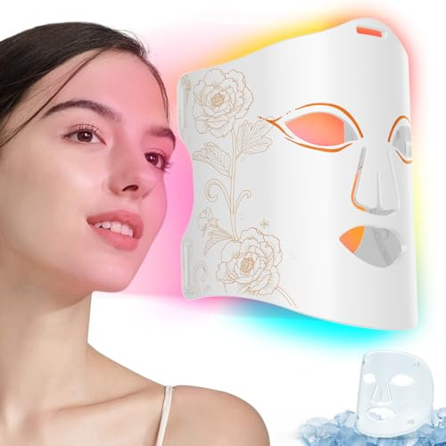 Rotlicht LED Maske Gesicht Lichttherapie, 7+1 Infrarot Gesichtsmaske 2 in 1 LED Lichttherapie Lichtmaske Gesicht mit Kühl Maske Face Mask Light Therapy, Tragbar Wiederaufladbar Anti Aging Akne Narben
