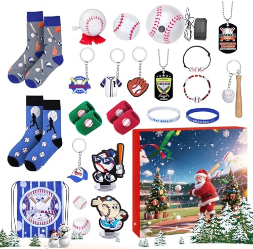 Baseball Sports Advent - 10.63x9.65x1.97 Inches 24 Days Countdown Calendar, Holiday Set, Training Accessories | Fun Baseballs Gift Kit For Players Fans Teams Christmas Family Activities