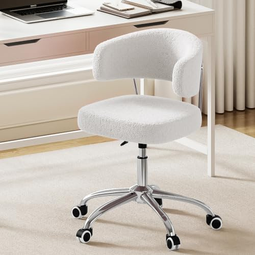 Luxstein Höhenverstellbar Schreibtischstuhl, Schminktisch Stuhl Ergonomisch | Bürostuhl Drehbar mit Rückenlehne, bis 150kg belastbar, für Arbeitszimmer, Schlafzimmer, Wohnzimmer, Samt, Weiß