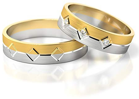 JC Gold Trauringe - Gelbgold Weißgold Eheringe Bicolor inklusive Steine und Gravur im Paarpreis PL227 (8 Karat (333) Bicolor)