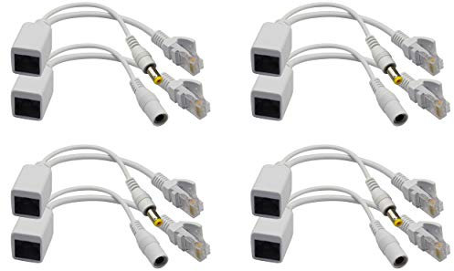 zdyCGTime Passive PoE Injector and PoE Splitter Kit with RJ45 Ethernet and Power Via DC 5.5x2.1 mm F/M Adaptor Connector（White 4 Pairs