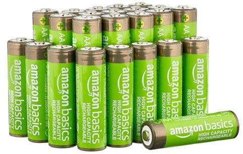 Amazon Basics Lot de 24 piles rechargeables AA NiMH haute capacité, 2 400 mAh, rechargeables jusqu'à 400 fois, préchargées