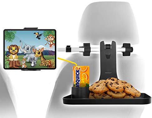 Macally Auto-Halterung mit Tablett für Kopfstütze – passend für Handys und Tablets mit einer Breite 11,5 - 25 cm – ideal für Snacks und Unterhaltung am Rücksitz