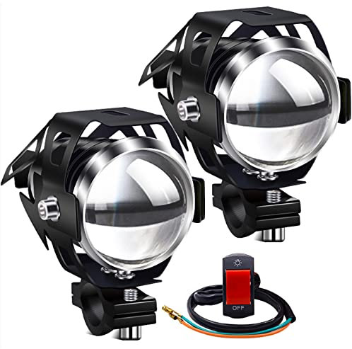 Biqing 2PCS Faros delanteros para motocicleta, U5 faros auxiliares de moto, 125W 3000LM Focos Antinieblas Luces Moto Led Con interruptor universal(Blanco)