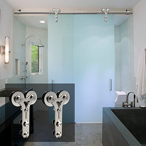 6.6FT/200cm Rostfreier Stahl Schiebetür Beschlag Laufschiene Schiebetürsystem für Glastür Y Form, Sliding Barn Door Kit for Glass Door