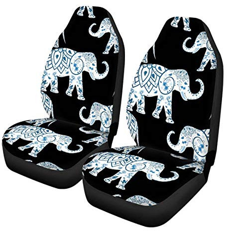 TOADDMOS Autositzbezüge, Boho-Motiv, blau, Mandala-Elefant, nur für Vordersitze, passend für die meisten Autos, Limousinen, LKW, SUV