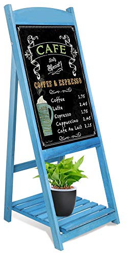 Free Standing Chalkboard Easel Stand, Wooden Chalkboard Sign with Display Shelf Vintage A Frame Chalkboard 40X44X110CM
