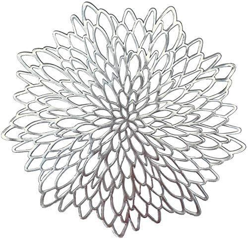 HEYOMART 6er Set Rund PVC Platzset Abwaschbar Platzsets Tischsets Rund, Hitzebeständige 38cm Platzdeckchen Abwaschbar rutschfest Platzteller Silber Ideal für Weihnacht Hochzeit Küche Party, Silber
