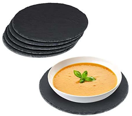 Relaxdays Plateau en Ardoise, Lot de 12, Rond, Ø 25 cm, Assiette de présentation, Plat de Service, étiquetage, Anthracite