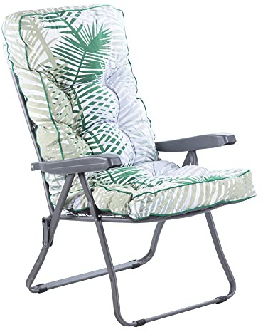Alfresia Garden Recliner Charcoal Chair with Classic Cushion | Adjustable Reclining Chair | Foldable Garden Outdoor Chair | Choice of Cushion Prints (Bamboo Leaf)