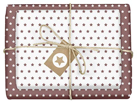 dabelino® Geschenkpapier Set Sterne (rot-braun/weiß): 4X Bögen + 4X Anhänger (Öko Recycling-Papier, nachhaltig, Weihnachten, Geburtstag, zur Geburt Baby Junge Mädchen, für jeden Anlass)