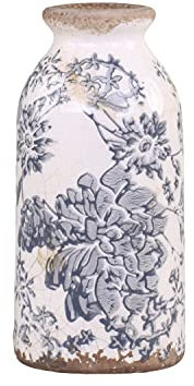 Chic Antique Melun Opal Übertopf Blumentopf mit Franz. Muster Blau Creme Vase Kanne Krug Pflanztopf Wasserdicht innen lasiert versch. Größen und Formen (Flasche H16xØ8cm)