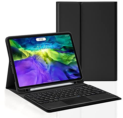 HENGHUI Teclado táctil para Galaxy Tab S8+ de 12.4 pulgadas / Tab S7 FE y Galaxy Tab S7 Plus de 12.4 pulgadas con panel táctil, bonito teclado redondo de color, funda desmontable con soporte para