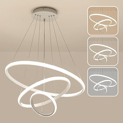 Moderner 76W LED Kronleuchter, Kreativer 3 Ring Hängelampe Mit Höhenverstellbare Pendelleuchte, Mit Fernbedienung Dimmbar 3000K-6000K, Wohnzimmer Leuchter, Schlafzimmer, Esszimmer Pendelleuchte