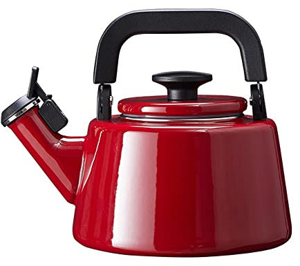 Forchetto Moderno Rosso Teekessel Rot 2,1 l Emaille-Kessel mit Pfeife, weinrot Wasserkocher Gas Induction Flötenkessel
