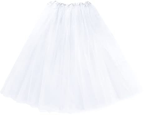 Tutu Falda Elástico para Mujer Niña, Falda Purpurina Brillante, Falda de Tul de 3 Capas de Longitud 30cm 40cm 70cm, Falda Ballet para Disfraces Danza (40cm, Blanco)